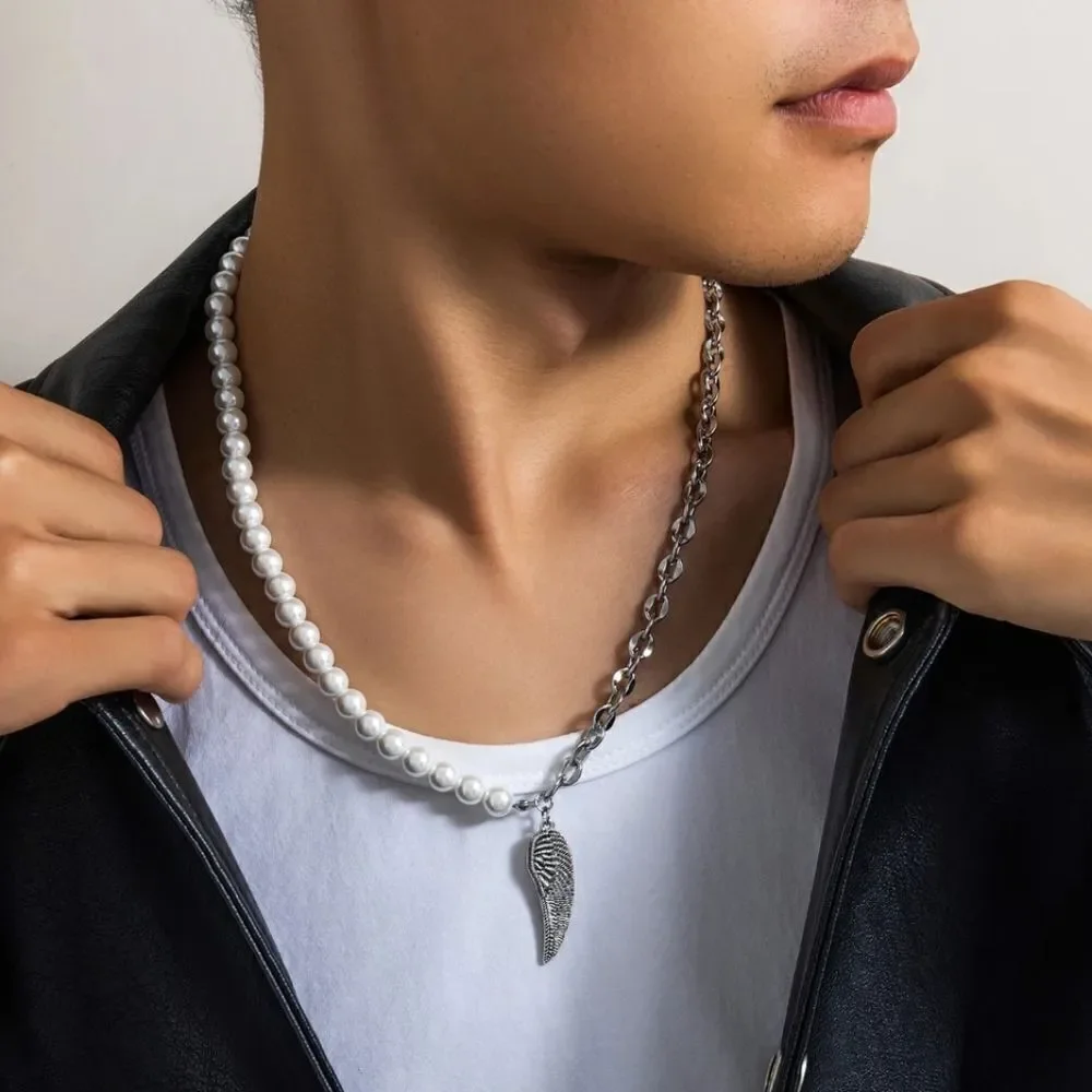 Pearl Feather Cross Necklace